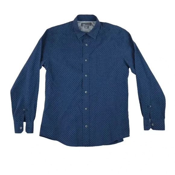 Vince || Men's Navy Micro Dots Career Collared Shirt Long Sleeve Size Small - Picture 1 of 9